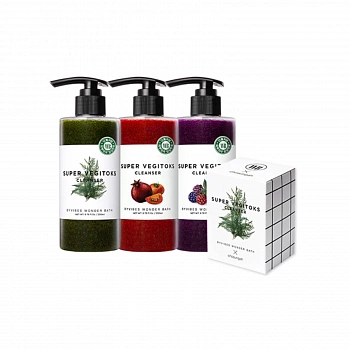 Детокс-пенка для очищения лица с ягодными экстрактами 200мл Super Vegitoks Cleanser 200ml + Super Vegitoks Pauch Purple